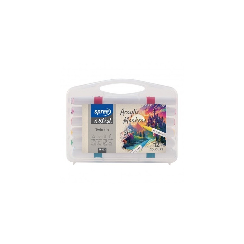 Set 12cul marker 2 capete ACRILIC cutie PP