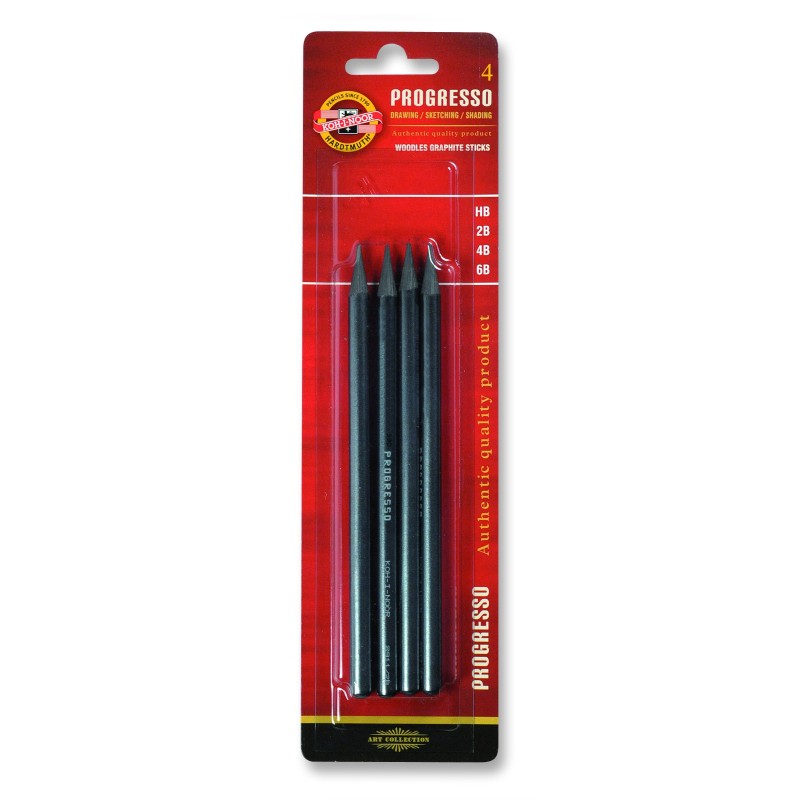 Set 4 creioane Progresso 6B, 4B, 2B, HB blister