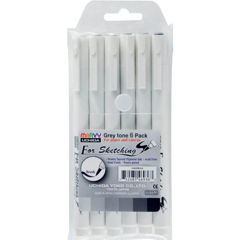 Set 6 fineliner Marvy Uchida tonuri GRI