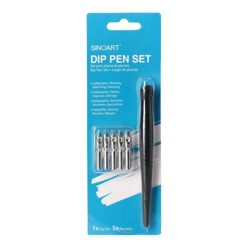 Set toc lemn & 5 penite caligrafie blister
